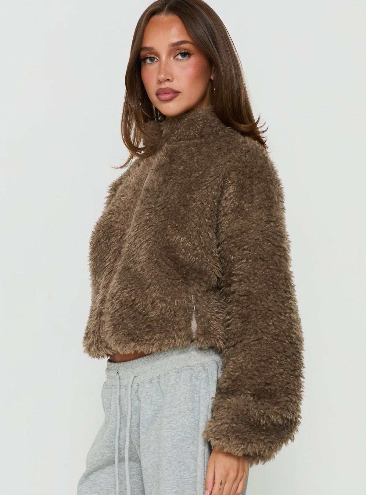 Jordynn Fleece Zip Through Jacket Brown