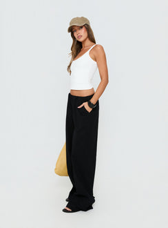 Showcasing Lunea Concealed Waistband Pants Black in womens-regular-pants with high-rise front view of model wearing Princess Polly