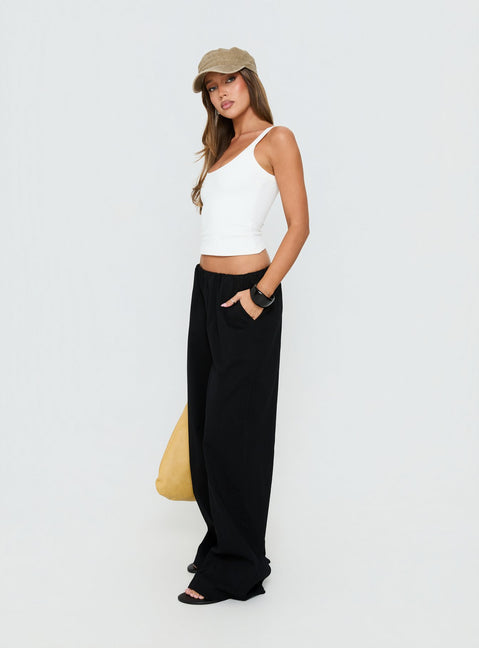 Showcasing Lunea Concealed Waistband Pants Black in womens-regular-pants with high-rise front view of model wearing Princess Polly