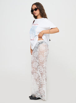 back view of model wearing Princess Polly Lombardio Lace Maxi Skirt White Maxi 