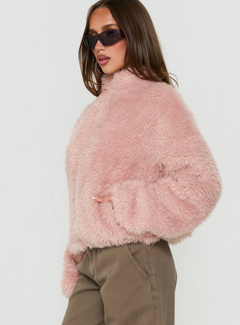 Jordynn Fleece Zip Through Jacket Dusty Pink