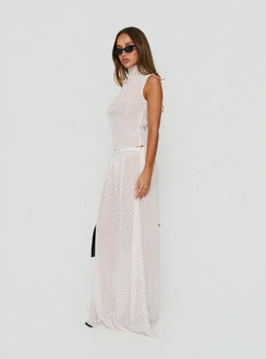 The Ford Maxi Skirt White Red Polka Dot in womens-skirts featuring maxi length side view of model wearing Princess Polly