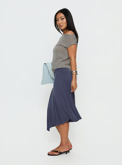   side view of model wearing Princess Polly Joaney Tie Side Jersey Midi Skirt Slate Midi Skirts 
