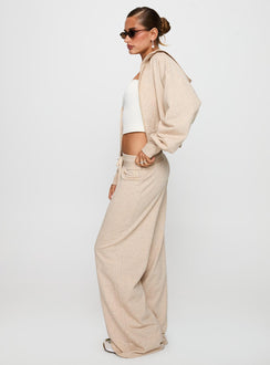side view of model wearing Princess Polly Mindful Low Rise Pant Oat Marle 