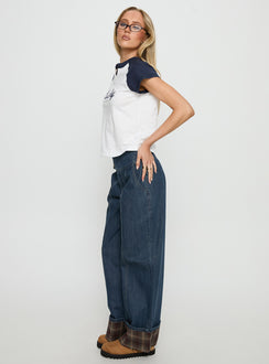 Nikoletta Foldover Jeans Dark Wash / Check Mid Rise Jeans Jeans 
