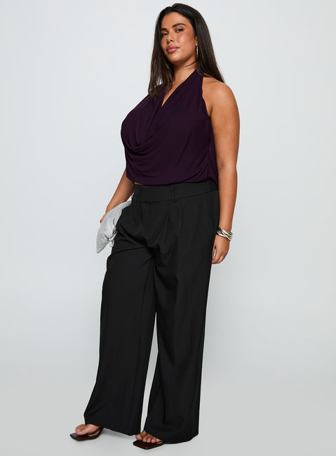 side view of model wearing Princess Polly Two Lovers Low Rise Pants Black Curve Low Rise Pants 