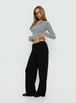 side view of model wearing Princess Polly Bekki Wide Leg Knit Pant Black High Rise Pants 