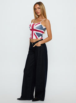 front view of model wearing Princess Polly Ramos Low Rise Wide Leg Jeans Raw Indigo Blue Low Rise Jeans 