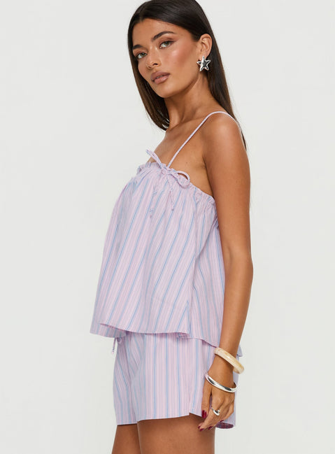 Pepita Flowy Frill Top Pink Stripe