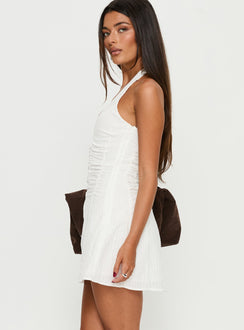 Silver Springs Halter Ruched Mini Dress White