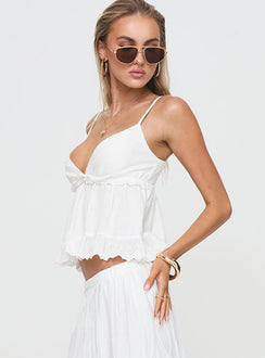 side view of model wearing Princess Polly To Ones Liking Top White Sleeveless Plunger 