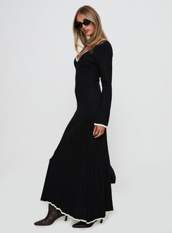 side view of model wearing Princess Polly Claira Long Sleeve Maxi Dress Black Plunger 