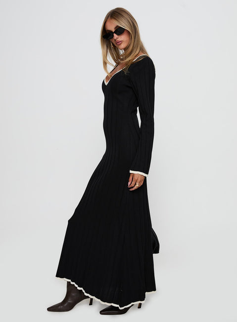 side view of model wearing Princess Polly Claira Long Sleeve Maxi Dress Black Plunger 