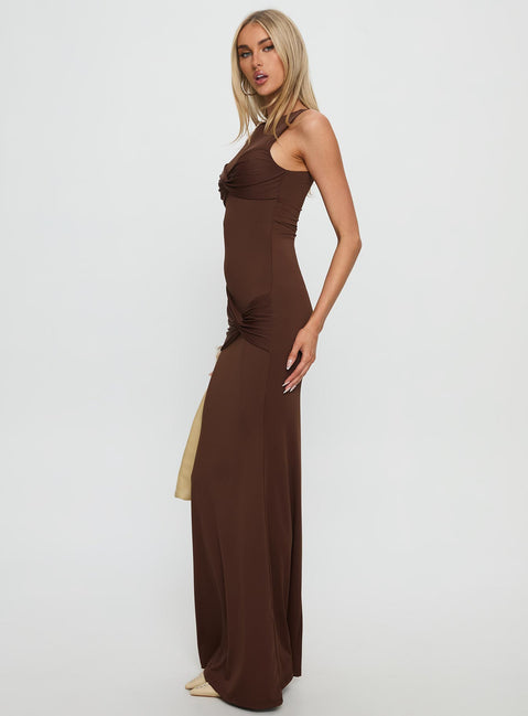 Pivotal Twist Detail Maxi Dress Brown