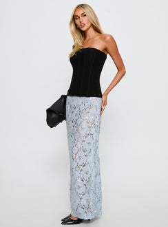 back view of model wearing Princess Polly Carman Lace Midi Skirt Blue Maxi Skirts Skirts 