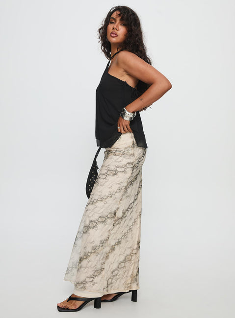   side view of model wearing Princess Polly Zerisa Maxi Skirt Multi Maxi Skirts Skirts 
