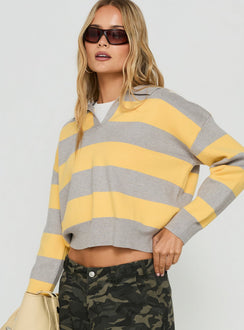 Novara Knit Cropped Rugby Jersey Grey / Yellow Stripe