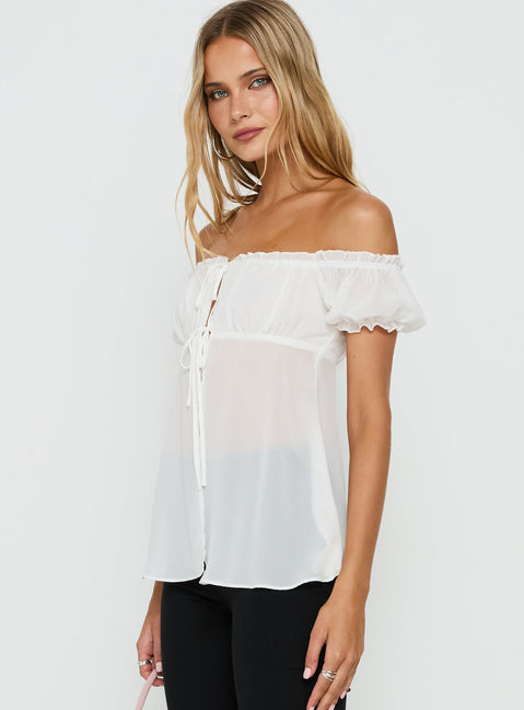 Elenah Chiffon Off Shoulder Babydoll Top White