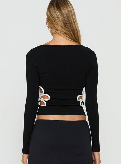 Emelina Cut Out Long Sleeve Top Black