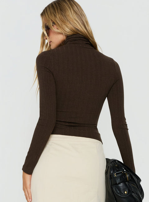 Enisa High Neck Long Sleeve Top Brown