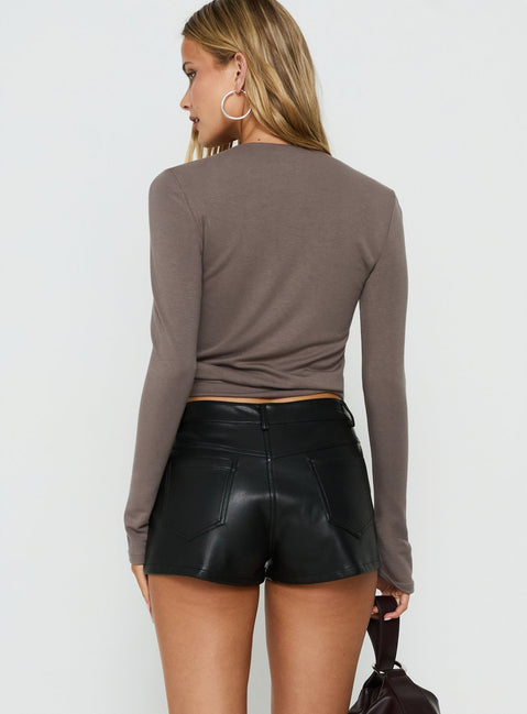 Dreamful Low Rise Faux Leather Mini Short Black