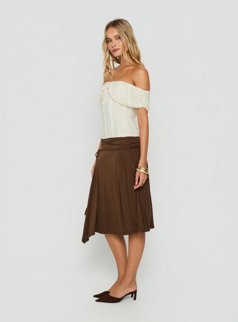 Joaney Tie Side Jersey Midi Skirt Chocolate