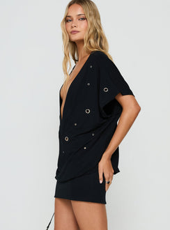 Chukaya Plunge Mini Dress Black