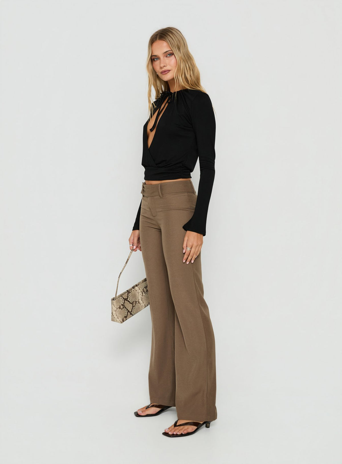 Jordanna Belted Straight Pants Brown