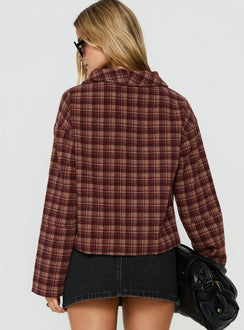 Navie Funnel Neck Jacket Red Check