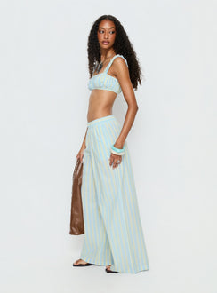 side view of model wearing Princess Polly Talyssa Elasticated Waist Pants Blue Stripe Mid Rise Pants Pants 