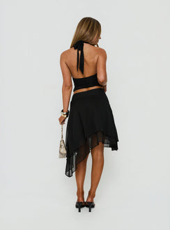 Crafted with Ophella Tie Waist Chiffon Midi Skirt Black womens-skirts back view of model wearing Princess Polly