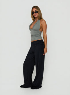 Designed with Daily Define Ruched Tie Side Pants Black womens-regular-pants and high-rise waist side view of model wearing