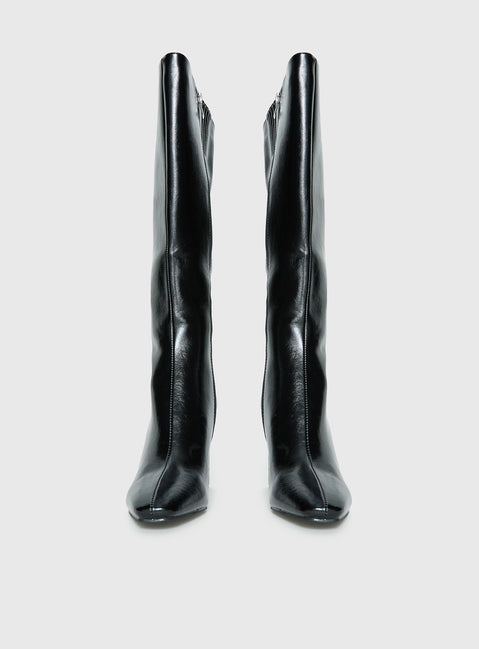 Sawyer Knee High Boots Black Crinkle