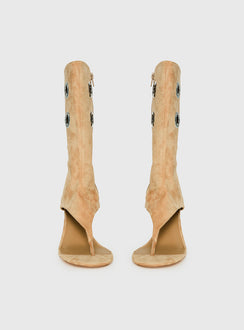 Situationship Eyelet Open Toe Heels Tan