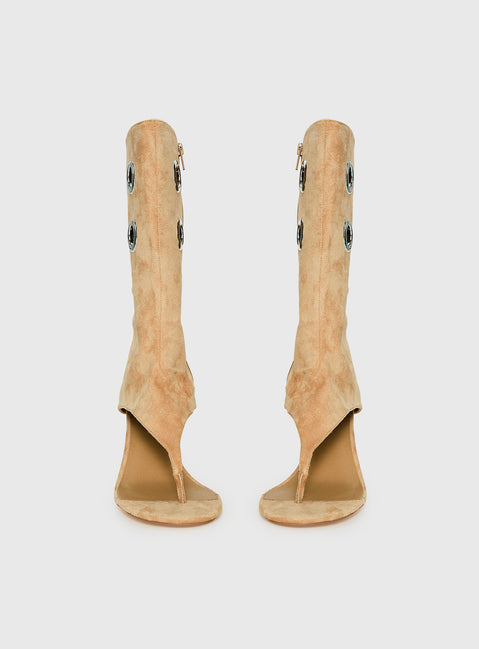 Situationship Eyelet Open Toe Heels Tan