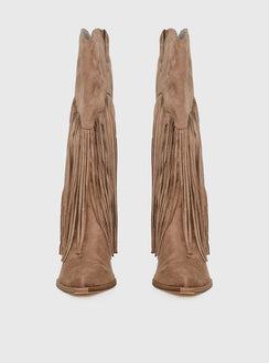 Like An Angel Faux Suede Tassel Knee High Boots Tan