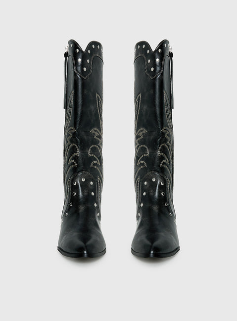 Austin Distressed Cowboy Boots Black