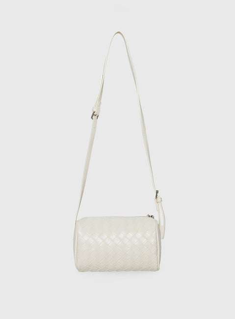 Corlee Woven Faux Leather Cylinder Bag Cream