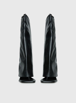 Burning Daylight Open Toe Knee High Boots Black