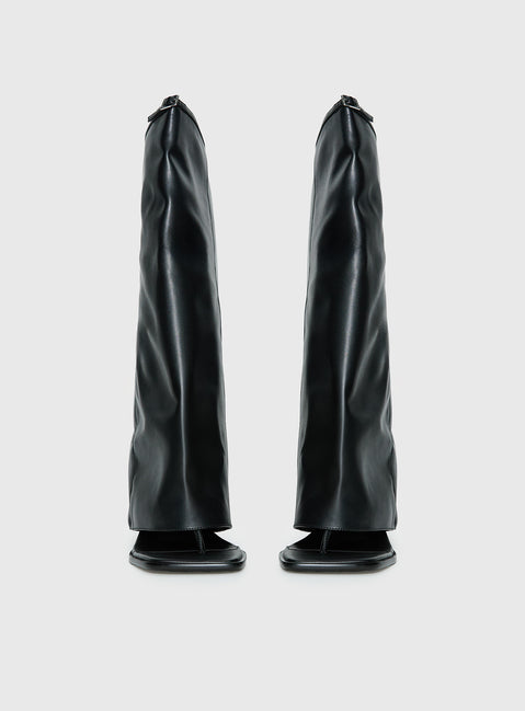 Burning Daylight Open Toe Knee High Boots Black