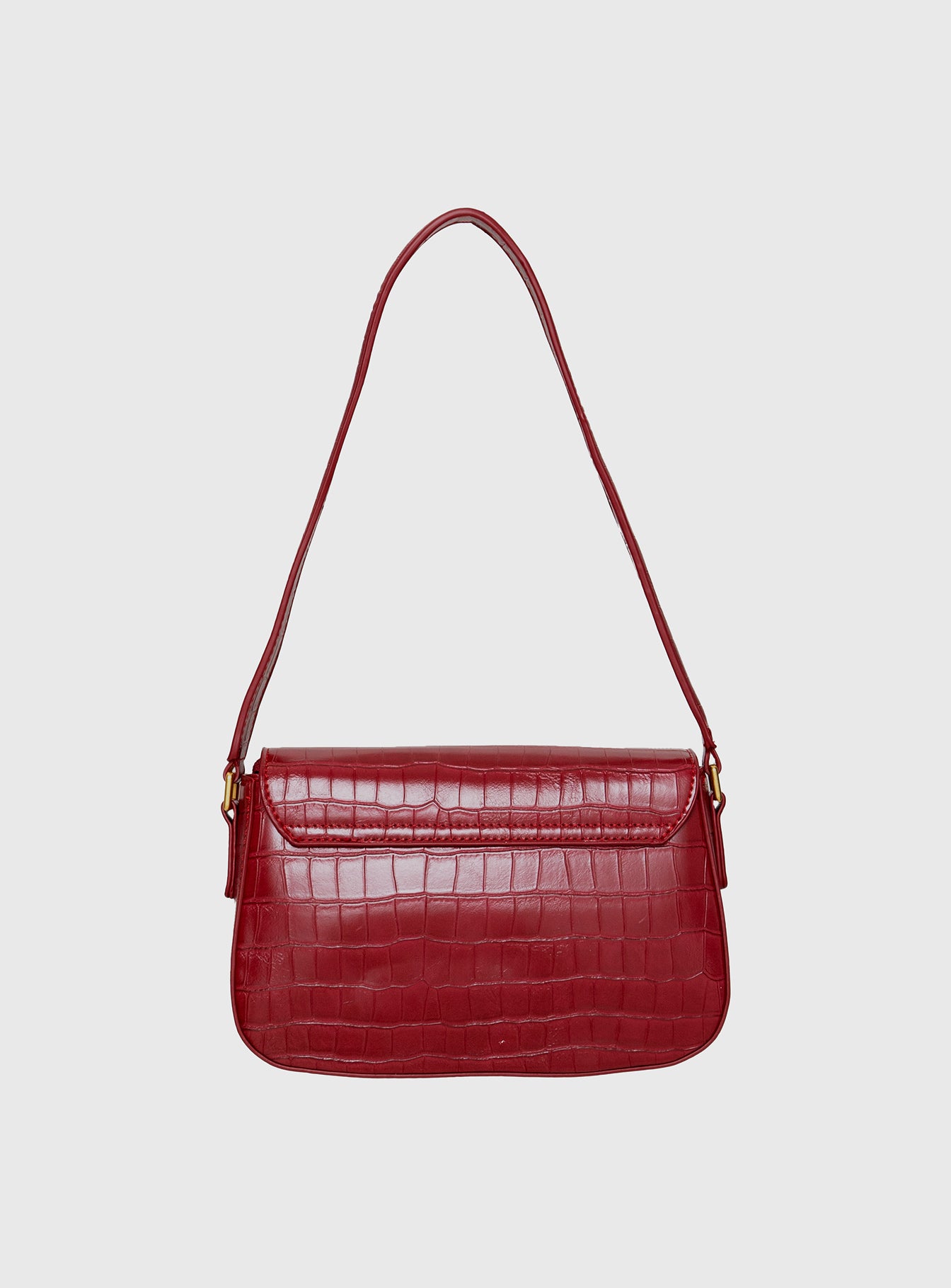 Faux croc leather shoulder bag Gold-toned hardware, zip and button fastening, internal zip & slip pockets, flat base