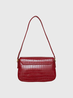 Faux croc leather shoulder bag Gold-toned hardware, zip and button fastening, internal zip & slip pockets, flat base