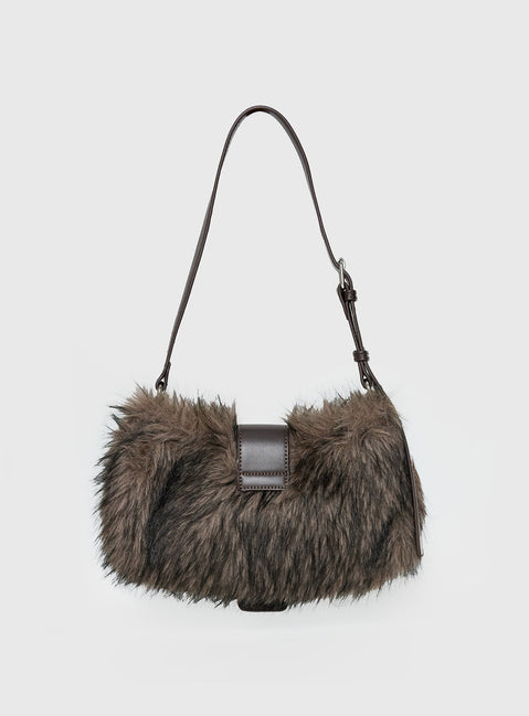 Elliot Faux Fur Shoulder Bag Brown