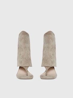 Catch The Light Faux Suede Open Toe Boots Tan
