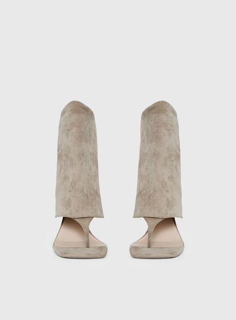 Catch The Light Faux Suede Open Toe Boots Tan