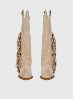 Billini Ardie Faux Suede Tassel Cowboy Boots Light Beige