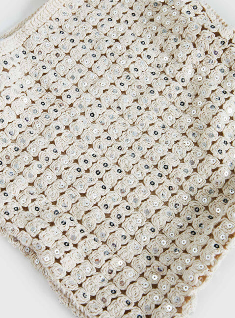 Moon Glow Crochet Metallic Tote Bag Cream