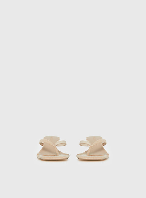 So Exclusive Faux Suede Thong Heels Tan