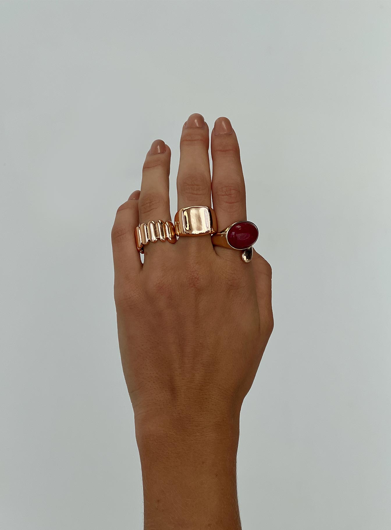 Gold-toned ring pack Pack of three, chunky style, gemstone detail Princess Polly Lower Impact