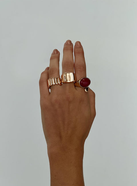 Gold-toned ring pack Pack of three, chunky style, gemstone detail Princess Polly Lower Impact